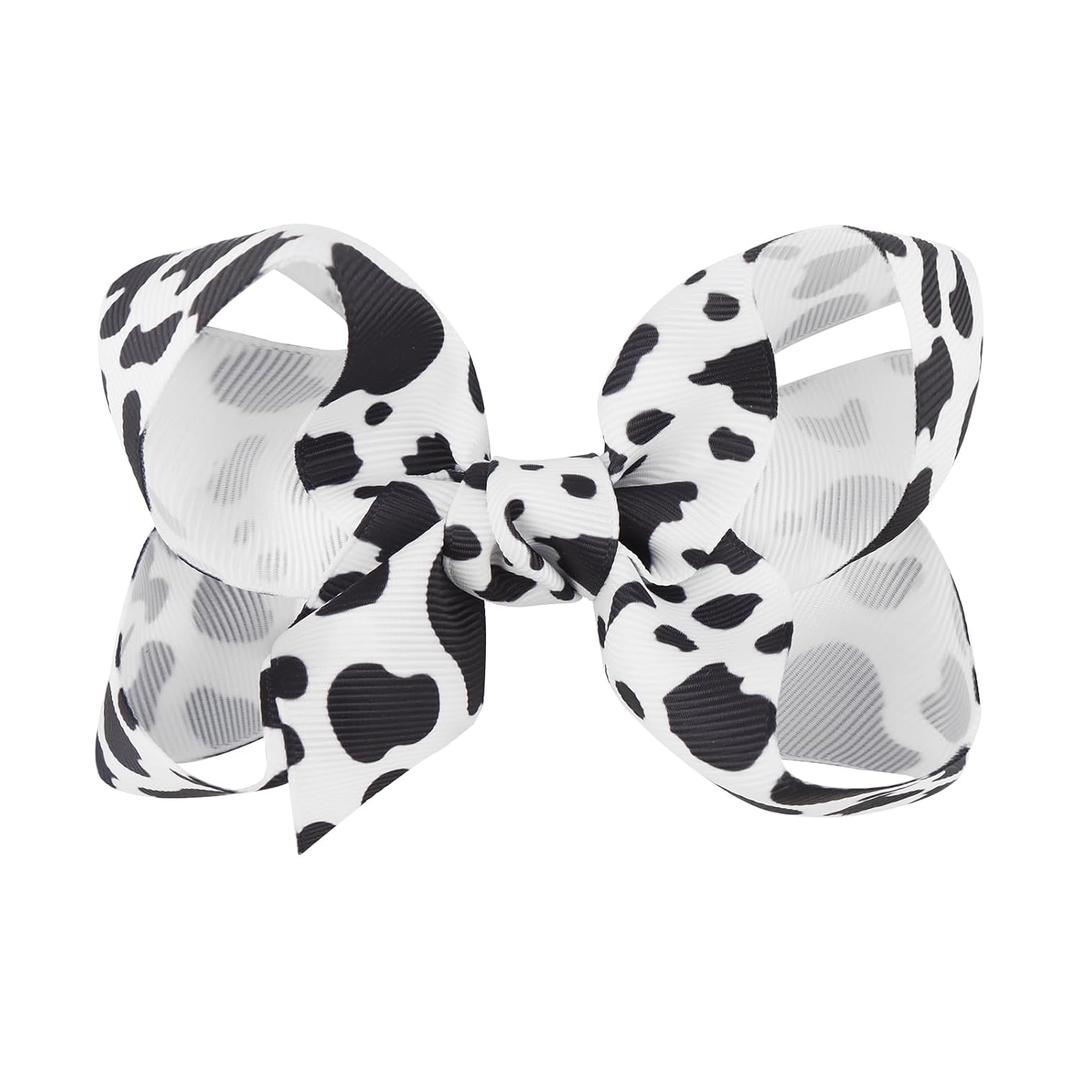 Moo Cow Print Hair Bow for Girls Cowgirl Accessories Infant Toddler Kids Teen Baby Girl Hair Clips Black and White Alligator Hairpins