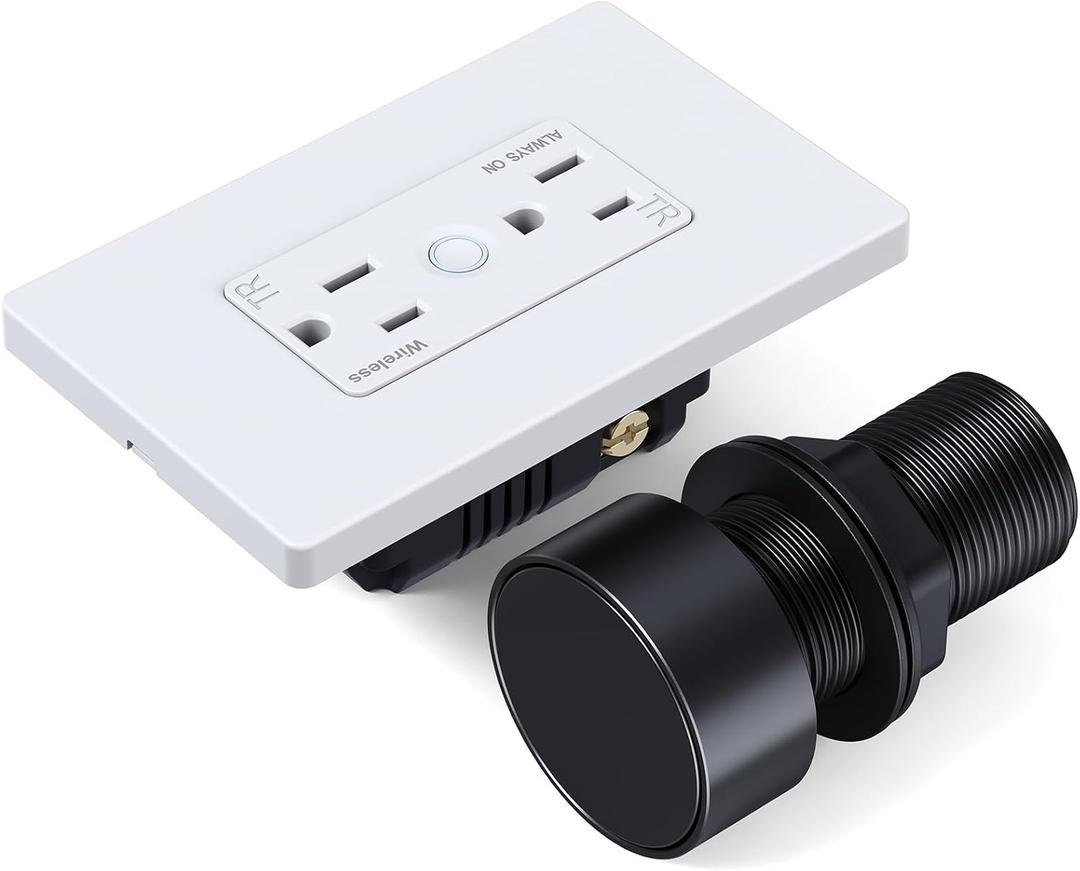 WEBANG Garbage Disposal Wireless Switch Kit, Sink Top Waste Disposer On/Off Switch with 15-Amp 125V Tamper Resistant Wall Outlet, ETL Listed, Black Button