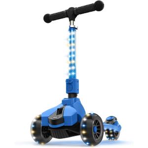 Jetson Saturn Folding 3-Wheel Kick Scooter with Light-Up Stem & Deck, Lean-to-Steer Design with Sturdy Wide Deck & Adjustable Height, for Kids 3 & Up