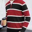 EDITCOZY Men Casual Polo Shirts Vintage Striped Golf Shirts Knit Rugby Shirt Lightweight Polo Sweater (M)
