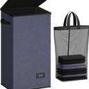 SOLEDI Laundry Hamper with Lid 100L Large & Tall Collapsible Laundry Basket, Clothes Hamper with Bag Removable Easy to Carry, Dirty Hampers for Bedroom, Bathroom, Dorm, College, Navy Blue