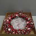 ANVAVO Valentines Day Wreath 24 Inches Red Pink and White Heart Berries Artificial Round Wreath for Wedding Party Anniversary Decor