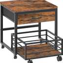 HOOBRO Mini Fridge Stand with Storage, 19.7 Inch End Table, Mini Fridge Cabinet with Mobile Basket Cart, for Living Room, Bedroom, Rustic Brown and Black BF655BX01, 19.7"L x 19.7"W x 21.7"H