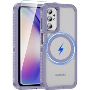Magnetic for Samsung Galaxy A52 Phone Case,with Screen Protector, 3 in 1 Military Drop Shockproof Armor Heavy Duty Rugged Protection Cover for Samsung Galaxy A52 4G 5G/A52S 5G, Purple
