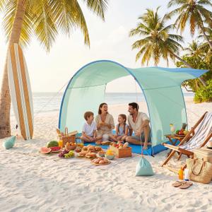 Beach Shelter, Wind-Powered Beach Tent Sun Shelter with UPF50+ UV Protection, Lightweight & Portable Easy Setup Beach Canopy Sun Shade Tent for Family Outdoor Beach Camping & Picnic