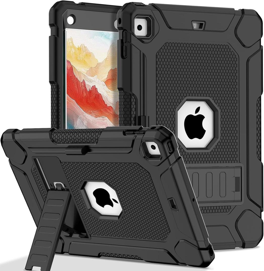 LTROP Case for iPad 6th 5th Generation (9.7 inch, 2018/2017), Shockproof Protective iPad 9.7 Case with Built-in Stand/Pencil Holder for iPad 6th/5th Gen, Air 2, Black
