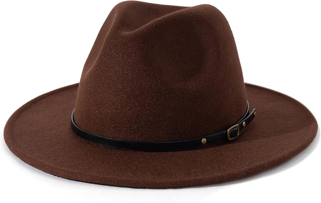 Lisianthus Women Belt Buckle Fedora Hat (Medium, Coffee)
