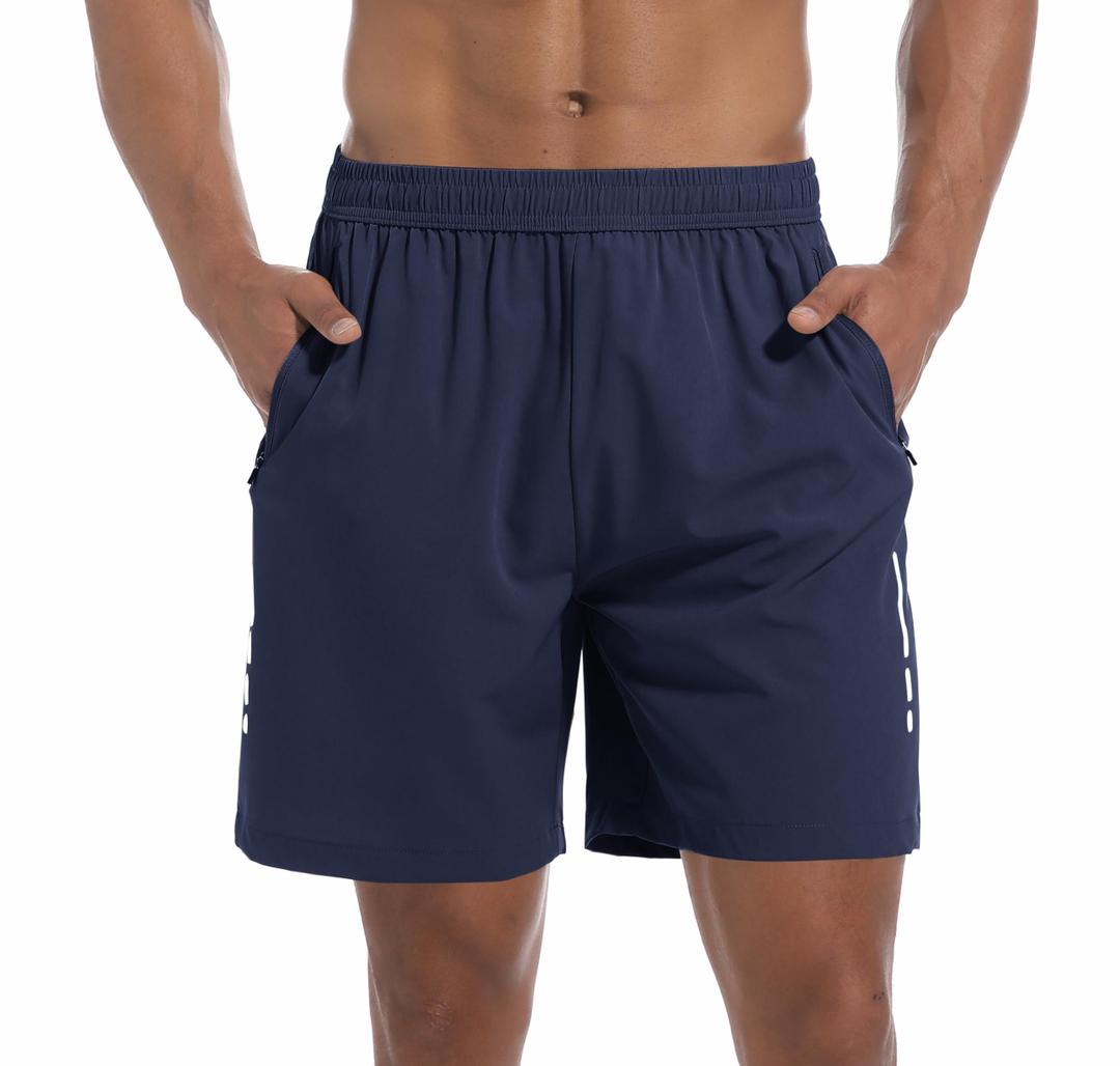 Lissmith Mens Gym Shorts 7 Inch Athletic Workout Running Casual Hiking Basketball Quick Dry Lightweight Active Shorts Navy XL (Black, XL)