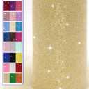 Glitter Gold Tulle Fabric Rolls, 6 Inch 50 Yards (150ft) Sparkling Spool Ribbon Sequin Netting for Tutu Skirt Gift Wrapping Wedding Party Decoration (White/Gold)