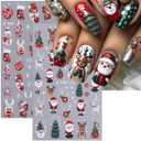 6 Sheets Christmas Nail Art Stickers Self-Adhesive 3D Christmas Tree Santa Claus Nail Decals Winter Nail Stickers Snowflake Snowman Penguin Elk Nail Design Christmas Stickers for Women Nail Decoration