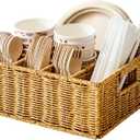 Berdeng Utensil Holder for Party, Paper Plate Dispenser for Countertop, Silverware Caddy for Picnic, Cutlery Holder for Kitchen Camping Buffet, Wicker Basket with 6 Compartments