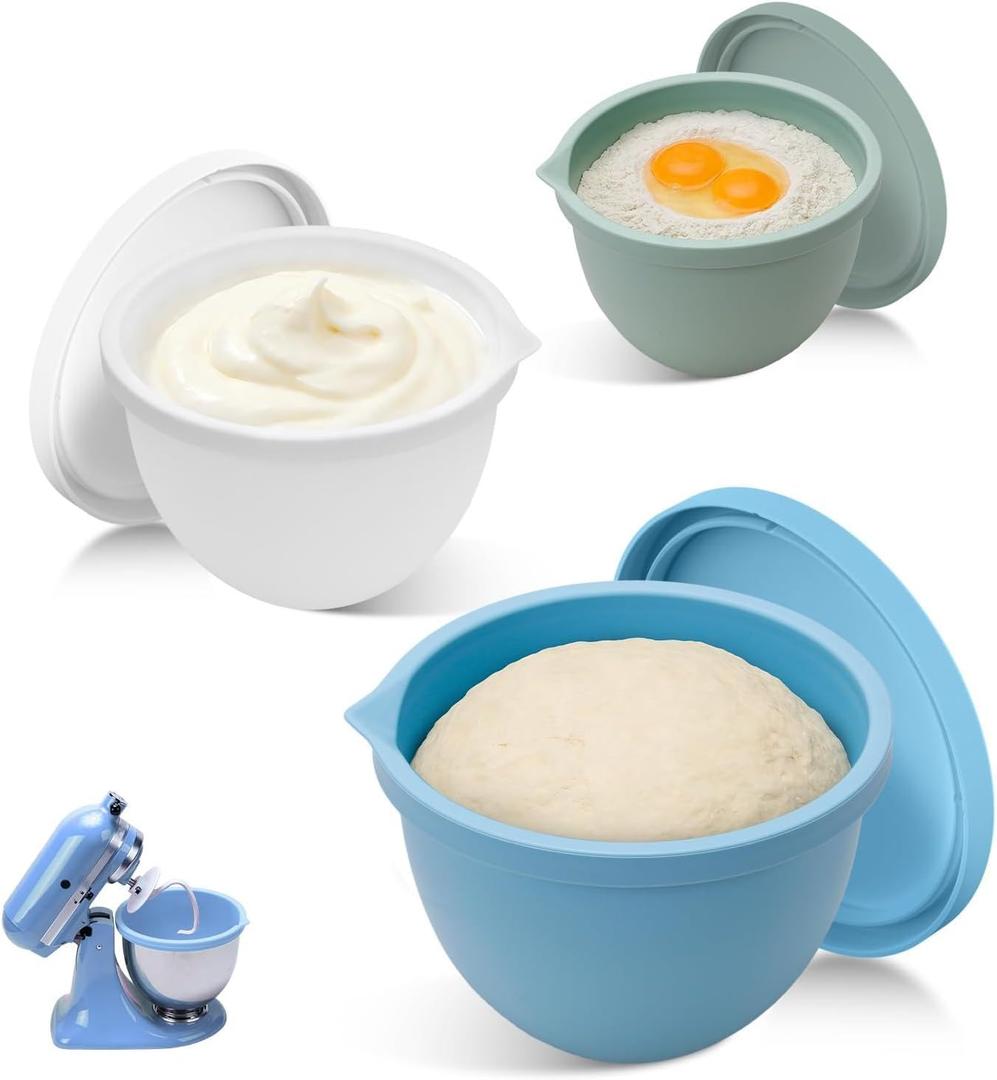 5 Qt Tilt-Head silicone liners for kitchenaid stand mixer, Silicone Bowl Liners with Lids, Kitchen Aid Accessories and Attachments for Baking and Cooking (3pcs Green+Blue+White)