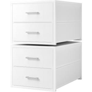 BOLUO Stackable Storage Drawers Narrow Closet Organizers and Storage Fabric White 2 Drawer Dresser for Bedroom 2 Packs Modern Deep(15.4"D x 11.4"W x 12"H), White