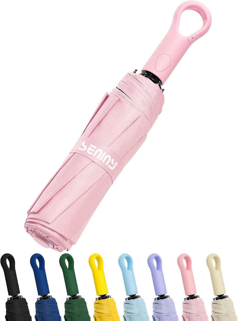 Seniny Umbrellas for Rain with Ring Buckle - Travel Umbrella Compact for Backpack, Car, Walking, Automatic UV Umbrella for Sun Protection, Small Portable & Folding Umbrellas for Windproof, Women Kids