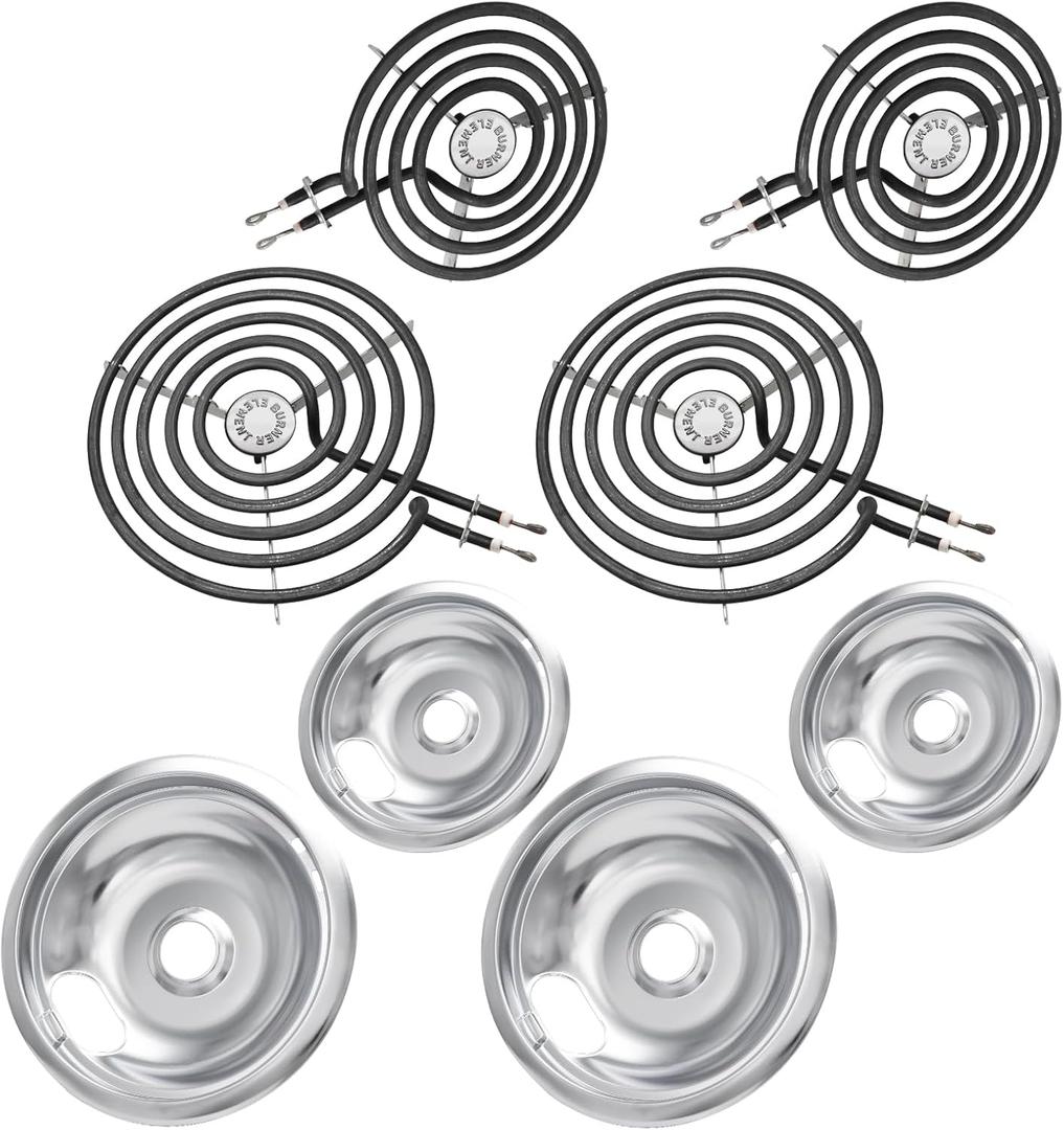 MP22YA Electric Stove Burner Element Replacement Set & W10290350 W10290353 4 Pack Silver Drip Pans - Perfectly Fit Whirlpool Electric Range Stove Top