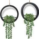Der Rose 2 Pack Fake Plants Hanging Artificial Succulents Plants in Black Pots for Living Room Bathroom Accessories Boho Farmhouse Wall Decor