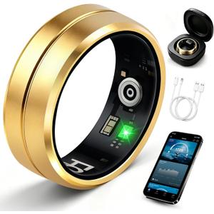 Smart Ring for Women Men, All-New Matte Scratch-Resistant Design, Health & Fitness Tracker for Sleep, Stress & Activity Monitoring, Long Battery Life, Waterproof, No App Fee, Gold 7