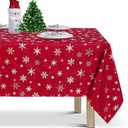 LUSHVIDA Christmas Tablecloth Rectangle - 60x84 inch Snowflakes Foil Print Pattern Washable Wrinkle Resistant Holiday Tablecloths for Christmas Family Gathering, Dining Room Table 130GSM