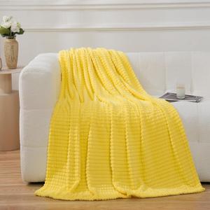 Puncuntex Flannel Fleece Throw Blanket Bright Yellow 60"x80",Super Soft Plush Cozy Blanket with Square Grid Design Luxury for Couch Sofa Chair