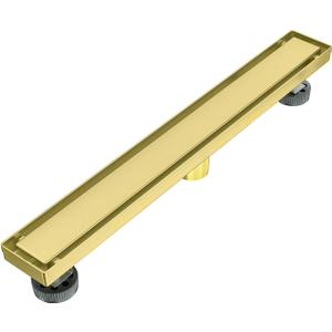 Linear Shower Drain 36 Inch Brushed Gold, Stainless Steel Rectangle Bathroom Floor Drain Tile Insert with Reversible Cover, Hair Catcher, Adjustable Feet