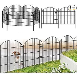 Metal Garden Fence with Gate 28in (H) x 18.7ft (L), 1 Gate + 7 Panels Dog Fence Border Fence Animal Barrier, No Dig Garden Fencing for Yard Flower Bed Lawn Patio Outdoor, ECG2829 Black Metal Garden Fence with Gate 28in (H) x 18.7ft (L), 1 Gate + 7 Panels Dog Fence Border Fence Animal Barrier, No Dig Garden Fencing for Yard Flower Bed Lawn Patio Outdoor, ECG2829 Black
