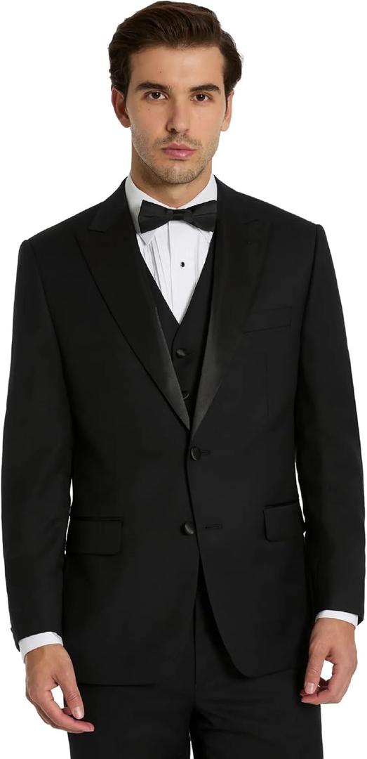 Michael Kors Mens 3-Piece Classic Fit Regular, Big & Tall Suit Separates | Blazer, Vest & Pants | Weddings, Proms & Events, Black, 36