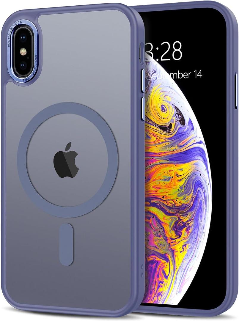 Anuck for iPhone X Case, for iPhone Xs Case Magnetic Phone Case Compatible with MagSafe, Soft TPU Bumper Hard Translucent Matte Back Slim Fit Shockproof Protective Cover for Men Women Girls - Blue