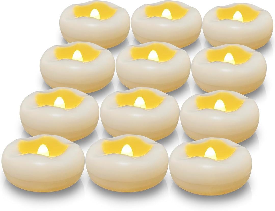 Floating Candles, Water-Activated 2.3" Flameless LED Candle 150+ Hours Waterproof Plastic White Battery Operated Candle for Centerpieces, Cylinder Vases Table Decorations Wedding Pool Party 12 Packs