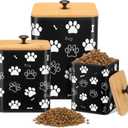 Airtight Dog Food Containers with Bamboo Lids, Metal Dog Treat Jars Canisters for Kibble, Biscuits, Snacks, Cookies, Pet Food Storage Set for Kitchen Counter Christmas Gift(Black)