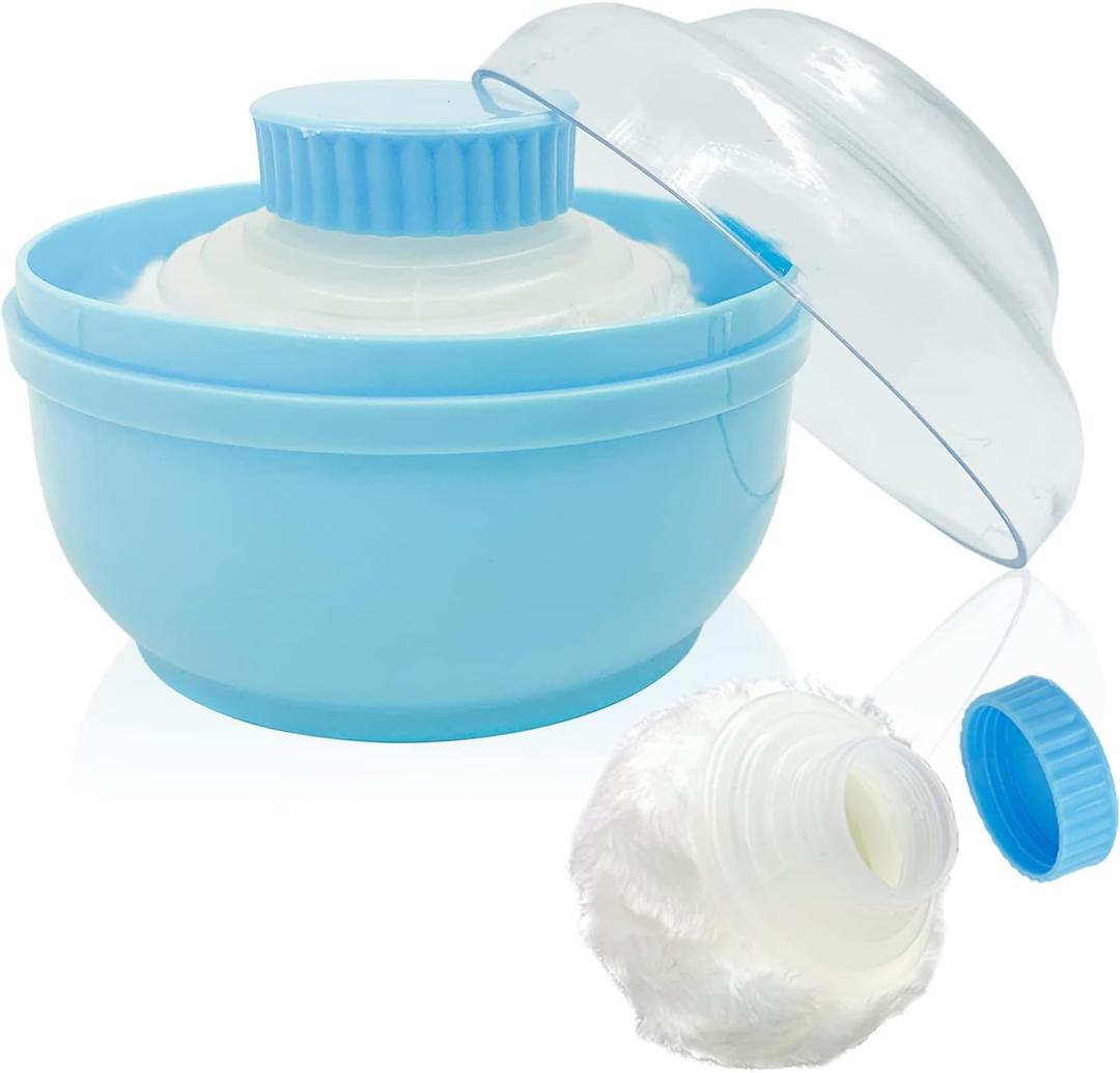 Storage Body Powder Container, Large 3.5" Fluffy Body After-Bath Powder Case, Baby Care Face/Body Villus Powder Puff Box, Makeup Cosmetic Talcum Powder Container with Hand Holder (Blue)