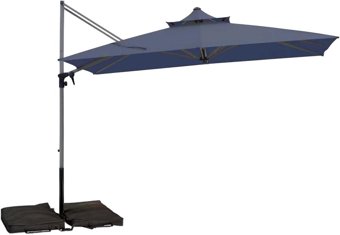 Patio Umbrella, Rectangle Outdoor Cantilever Umbrella, Aluminum Offset Umbrella with Champagne Frame for Pool Deck Garden Outdoor shade for Garden Deck Pool Patio, Beige(Weighted Base Not Include) (7.5' x 7.5', BLUE)