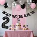 Bad Two The Bone Birthday Decorations,Include Banner Cake Toppers Cupcake Toppers,Party Music Themed Decorations with Balloons for Skeleton Rock and Roll Birthday(Black and Pink Balloons)