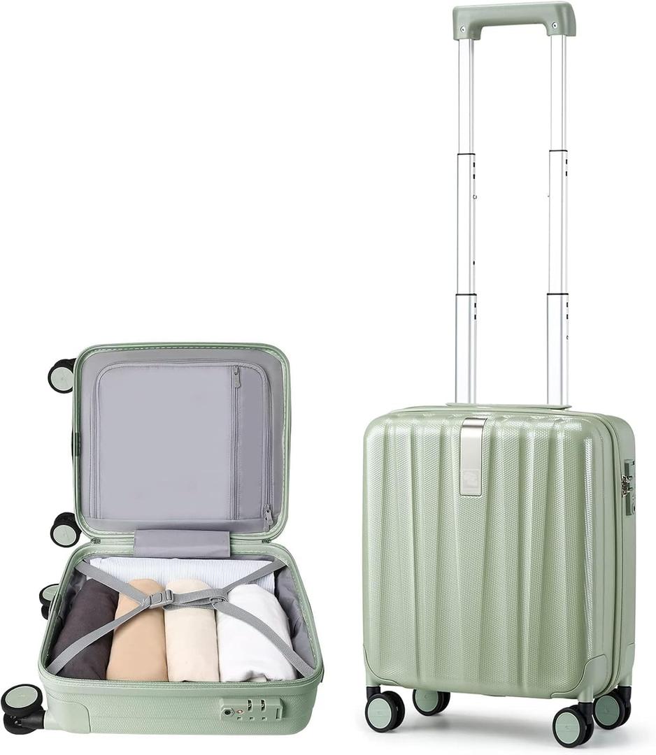 Hanke 14 Inch Underseat Carry On Luggage with Wheels Hard Shell Suitcases Carry On Bag Lightweight Small Mini Suitcase Travel Luggage for TravelBamboo Green (Underseat 14-Inch)
