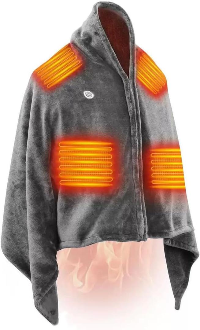 USB Heated Blanket Throw with 9 Heating ZoneWearable Shawl Electric Heating Blanket for Indoor & Outdoor Coral Fleece Plush Pad