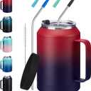 Stainless-Steel Coffee Cup 32 oz Mug Tumbler - with Handle, Straws & Protective Boot, Keep Cold 36hrs & Hot 24hrs, Insulated Tumbler Water Cup, Leak-proof Big Travel Mugs Thermal Flask Water Bottle (Ruby Purple)