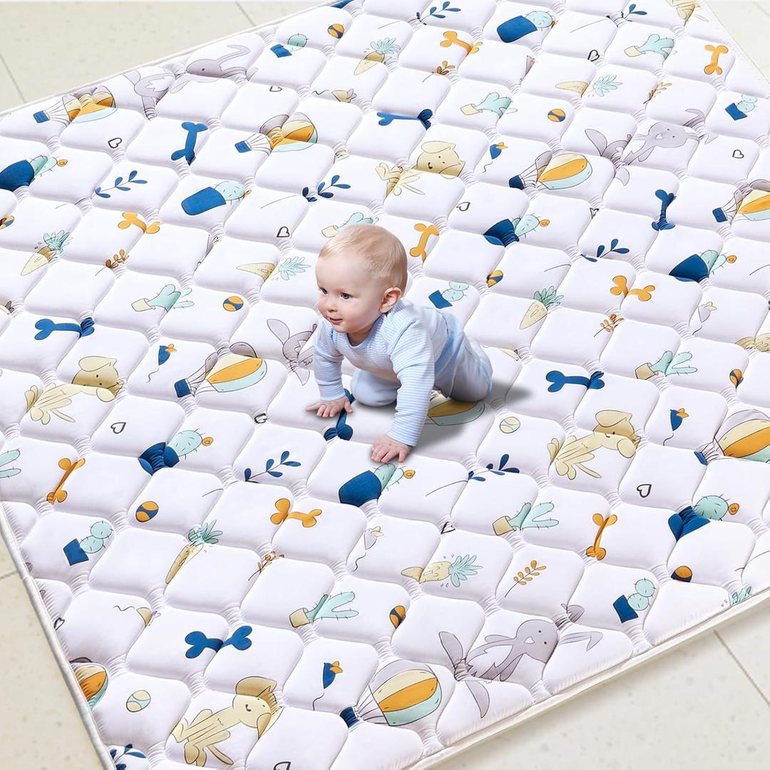 Baby Play Mat 71" X 59", Premium Thicken Foam One-Piece Crawling Mat, Extra Large Non-Slip Cushioned Activity Playmats for Babies, Toddlers, Infants, Play & Tummy Time (Cartoon Rabbit)