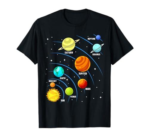 Kids Colorful Planets Solar Systems Mens Boys Space Science T-Shirt S