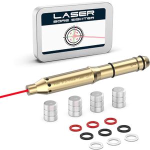 .22LR/.177 Cal/ 9mm /.375 Cal / .41 Cal / 40sw/10mm Red Laser Boresighter Bore Sight End Barrel Easy to Fit Revolvers Pistols Rifle and Air Guns with Batteries
