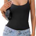 PINKMSTYLE Women Sexy Scoop Neck Double Lined Bodysuit Backless Cami Top Adjustable Spaghetti Strap Body suit Tank Tops (Black, S)