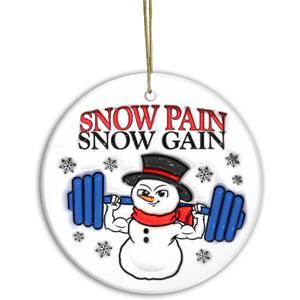 3 x Exercise & Fitness Ornaments 2024 | Snow Pain Snow Gain, Snowman 3D Weight Lifting Christmas Ornament, Gym Weights Exercise Sport, Gym Ornament (Snowman)