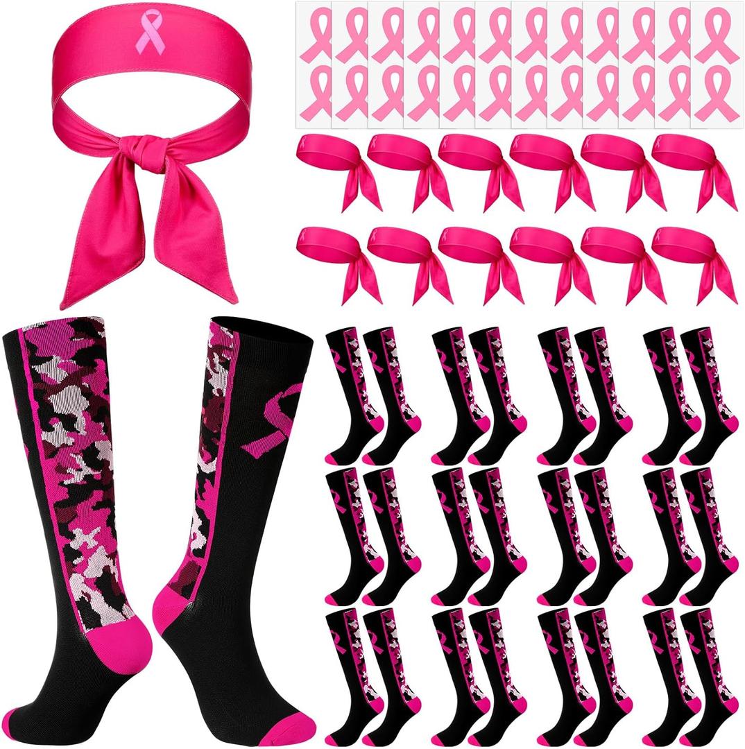 Christmas Football Socks Pink Ribbon Stickers Sports Headbands for Women Youth Running Tennis Yoga Sports