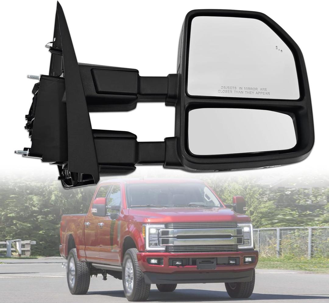 Passenger Side Tow Mirror Fits for Ford F250 F350 F450 F550 2017-2022 Support Power Glass Adjust Heated with BSM Signal Light with Turn Signal Light Puddle Light Temperature Sensor Manual Folding