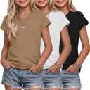 3 Pack Girls Cap Sleeve Tops | Short Sleeve, V Neck, Loose Fit, Summer Shirts, Basic Kids Tees, Girls Clothes, 5-14Y