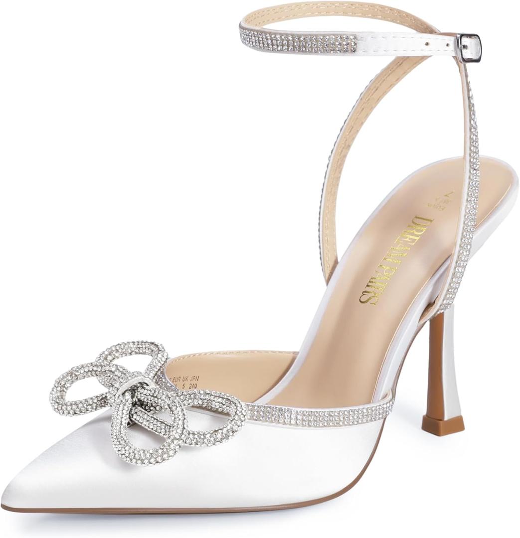 DREAM PAIRS Women's High Heels Destiny Closed Toe Strappy Heels Sexy Rhinestone Ankle Strap Pumps Wedding Bridal Party Dress Shoes Destiny 9.5