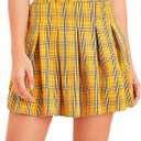 WDIRARA Pleated Skirts for Women Y2k Mini Skirt High Waist A-Line Uniform Skorts Plaid Cheer Skort M 