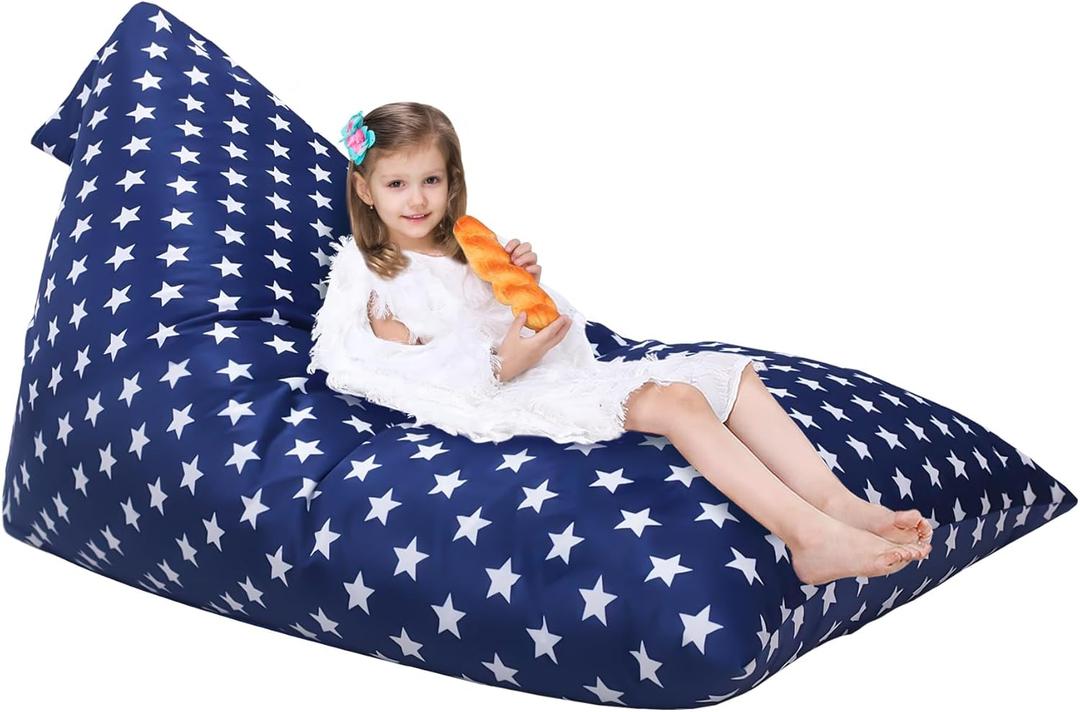 Jorbest Stuffed Animals Storage Bean Bag Chair for Kids and Adults, Stuffed Animals Bean Bag Storage, Luxury Velvet Cover Only (Navy with White Stars 200 L/52 Gal)