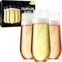 Guanqiao 12 Pack Stemless Plastic Champagne Flutes, 9 oz Clear Disposable Plastic Glasses, Heavy Duty Shatterproof Recyclable Mimosa Glasses for Party Tasting Wedding New Years Eve Party Supplies