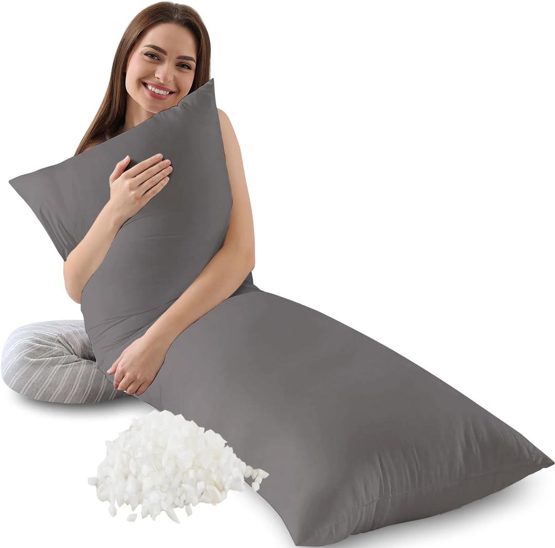 Memory Foam Body Pillow Insert, Soft Large Long Bed Pillow for Adults, Breathable Full Body Pillow, Grey