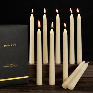 JONERAY Ivory Beeswax Taper Candles, Unscented and Smokeless Taper Candles, 8-inch Pure Natural Bees Wax for Holiday, Birthday (Pack of 10)