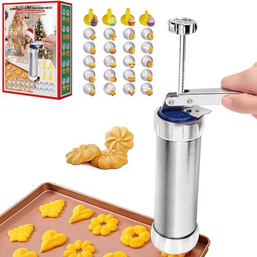 Cookie Press Gun with 20 Discs & 4 Tips - Cookie Maker Machine for Spritz Cookies, Baking & Cake Decorating | Includes Cheese Press Function | Great Gift for Christmas Thanksgiving Holidays